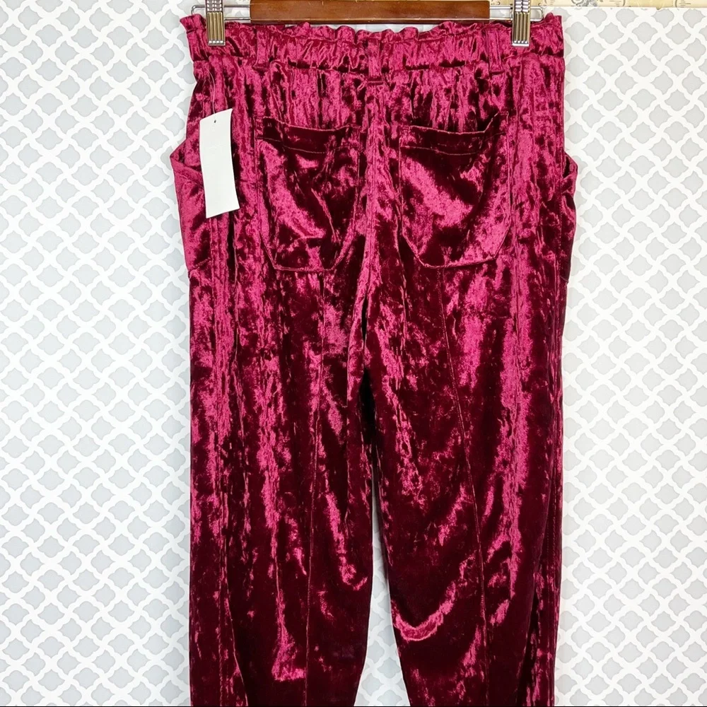 NWT Jolt The Lounge Act Burgundy Velour Belted Joggers Pant
